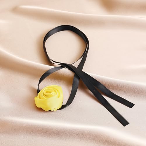 Firstmeet Floral Rose Necklace Handmade Flower Satin Ribbon Choker Necklace for Women - color: Yellow
