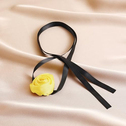 Firstmeet Floral Rose Necklace Handmade Flower Satin Ribbon Choker Necklace for Women - color: Yellow