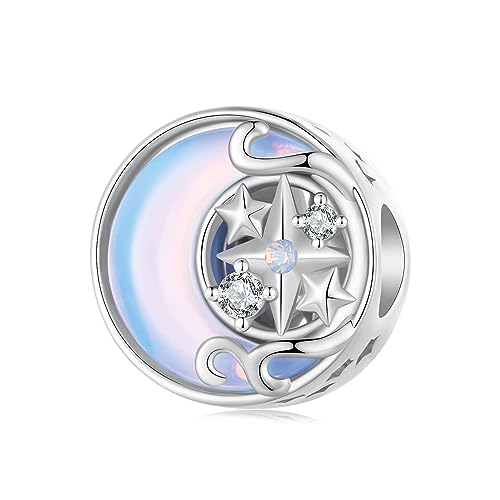 925 Sterling Silver Charms for Bracelet Jewelry Gifts for Women - color: moon stars