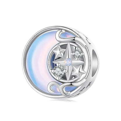 925 Sterling Silver Charms for Bracelet Jewelry Gifts for Women - color: moon stars