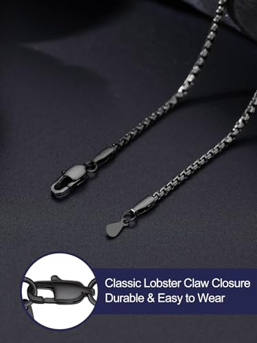 Bandmax Solid Stainless Steel Flat Box Link Chains 2MM/4MM/6MM/8MM Silver/Gold/Black Rolo Cable Chain Necklaces for Men Women 14"-30" Length, Gift Packed - color: 02 2MM-Black Plated