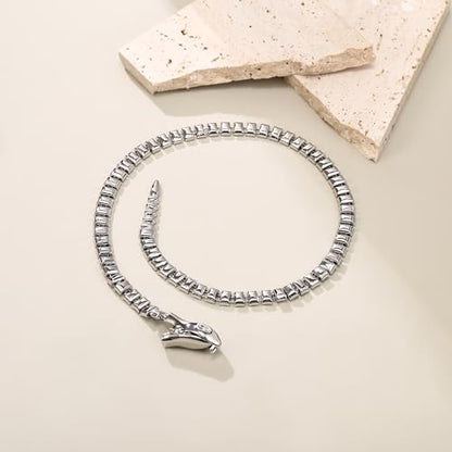 FANZE Snake Necklace for Women，Adjustable Punk Gold Snake Choker Necklace Halloween Gifts Party Multi-Purpose Jewelry - color: Sliver