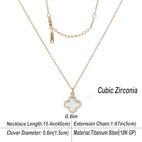 Clover Necklace For Women 18k Gold Plated Silver Lucky Four Leaf Clover Pendent Necklaces Trendy Dainty Jewelry Gifts for Women - color: Gold-White
