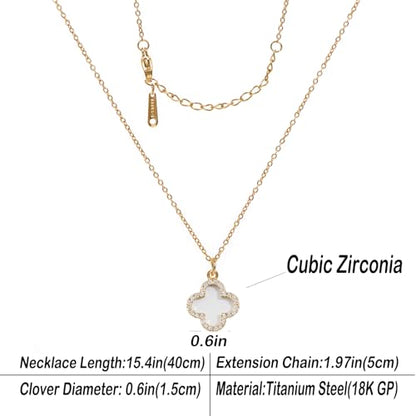 Clover Necklace For Women 18k Gold Plated Silver Lucky Four Leaf Clover Pendent Necklaces Trendy Dainty Jewelry Gifts for Women - color: Gold-White