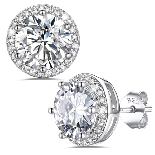 Bestyle Authentic 925 Sterling Silver 2 Carat Birthstone Earrings for Women, More Sparkle Heart/Round Solitaire Diamond Studs Earrings, Great Birthday/Christmas/Anniversary Jewelry for Wife Mother - color: 04. April Rhinestone-Round