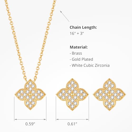 COBI Jewelry Set for Women, 18K Gold & Rhodium Plated CZ Necklace & Earrings, Clover Halo Infinity Solitaire Feather Designs, Dainty Crystal Pendant Sets, Trendy Fashion Gifts for Her - style: CZ Four Leaf Clover