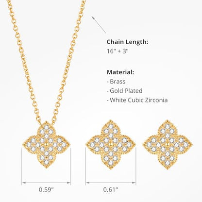 COBI Jewelry Set for Women, 18K Gold & Rhodium Plated CZ Necklace & Earrings, Clover Halo Infinity Solitaire Feather Designs, Dainty Crystal Pendant Sets, Trendy Fashion Gifts for Her - style: CZ Four Leaf Clover