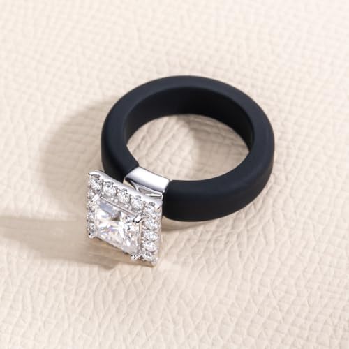Moissanite Silicone Ring for Women, Promise Ring 925 Sterling Silver, Soft - color: Black