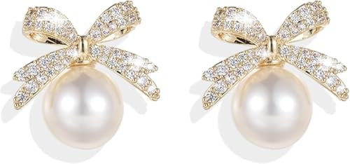 Gold Bow Earrings for Women, Long Tassel Chain Drop Earrings, Trendy Small Bow Earrings, Ribbon Waterfall Dangling Earrings, Pearl Bow Earrings, Sparkly Elegant Bowknot Preppy Jewelry Gifts for Women - color: Gold Bow-J