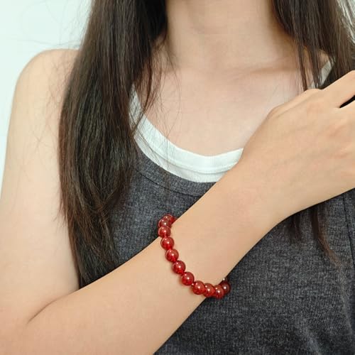 Natural Healing Gemstone Bracelet Handmade Yoga Stretch Elastic Bracelet Stress Relief Crystal Jewelry for Men and Women - color: Carnelian (Luck), size: 10mm