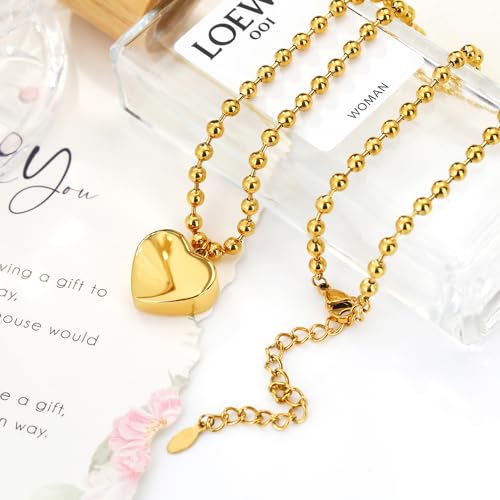 Chunky Gold Necklace for Women, 18K Waterproof Heart Necklace Statement Necklace Gold Charm Necklace Chunky Jewelry Paperclip Chain Choker Gift for Women - style: Gold Plated 3D Heart