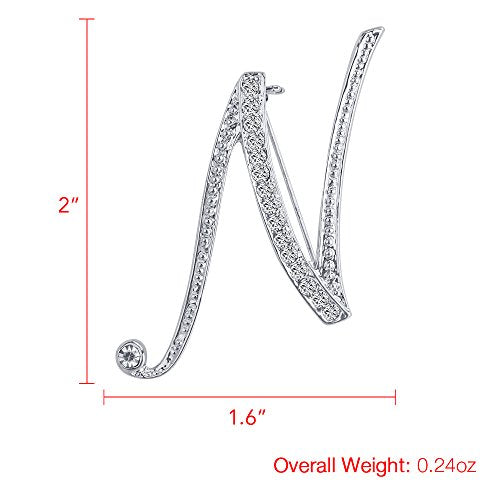 A-Z 26 Letters Pins Brooches Silver Plated Metal Broaches Pins-Clear Crystal Initial Breastpin - color: 1pcs-N