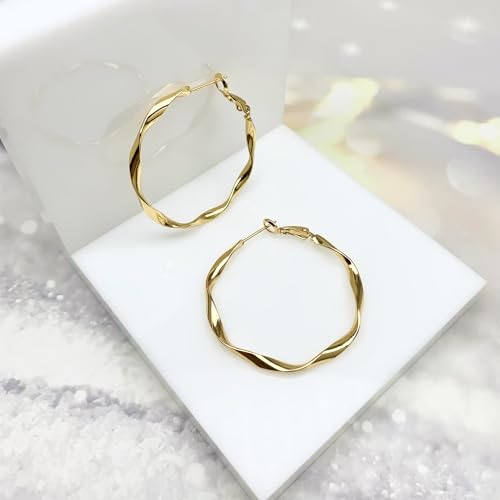 Rose/White/18k Gold Plated Hoop Earrings Lightweight Hoop Earrings For Women Loop Earrings 1in 2in - color: Yellow Gold, size: 40mm