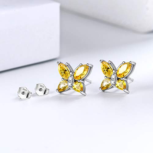 Butterfly Birthstone Stud Earrings - Women 925 Sterling Silver Butterflies Birthstone Stud Earrings Birthday Gift for Women - color: K.November
