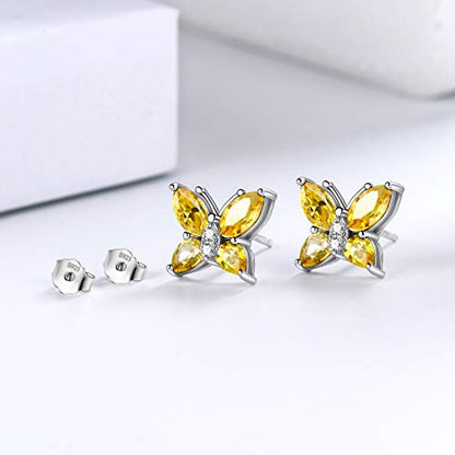 Butterfly Birthstone Stud Earrings - Women 925 Sterling Silver Butterflies Birthstone Stud Earrings Birthday Gift for Women - color: K.November
