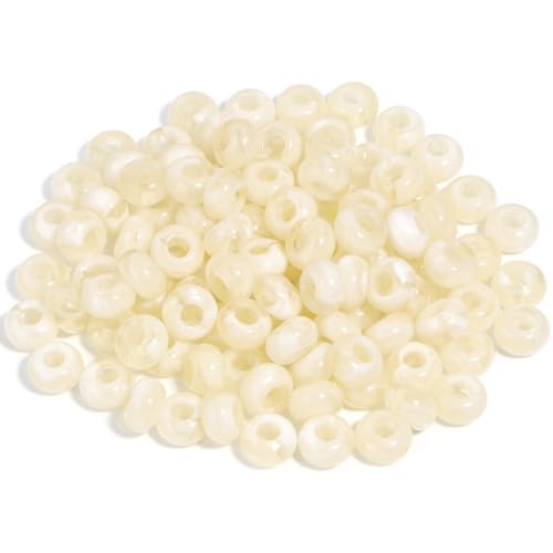 150PCS 14x8mm Cream Beige Acrylic European Large Hole Rondelle Spacer Beads with Storage Box, Loose Beads for Bracelet Necklace Earring Hair DIY Jewelry Making - color: Cream Beige