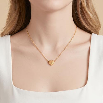 18k Gold Plated Heart Pendant Letter Necklaces for Girls Stainless Steel Initial Necklace for Women Birthday Gifts for Girls Women - color: Brushed Gold, style: Letter U