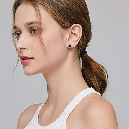 Jiamiaoi Stud Earrings Screw Back Sterling Silver Cubic Zirconia Stud Earrings Set 4 Millimeters-8 Millimeters Nickle Free Hypoallergenic Earring Studs - color: J-Black Zircon, size: 6mm