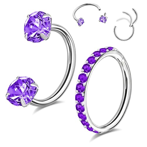ONESING Horseshoe Nose Ring and Nose Hoop 16G Stainless Steel Hoop Nose Rings for Women Men Horseshoe Nose Piercings Jewelry for Septum Daith Tragus Helix Rook Eyebrow Lip Piercing Inner 6mm/7mm/8mm - color: purple, size: 8mm