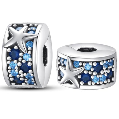 925 Sterling Silver Stopper Clip Charms for Bracelet Necklace Spacer Beads with 5A Cubic Zirconia Mother's Day Christmas DIY Gift for Women(2PCS) - style: Ocean Starfish Fixed Clip Charm