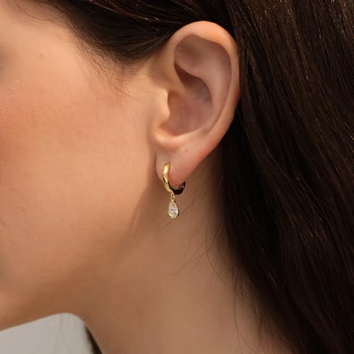ARSIS Heart Charm Huggie Hoop Earrings for Women, Dainty 18K Gold Plated Heart Drop Hoops with CZ, Hypoallergenic, 925 Sterling Silver Posts, Tarnish-Free, Lightweight Jewelry Gift for Her - color: Teardrop Drop Earrings Gold