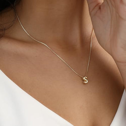 14K Gold Plated Bubble Letter Necklace, Tarnish Free and Waterproof Dainty Initial Necklace for Women, Trendy Personalized Gold Jewelry Gift for Her - color: Gold, style: S