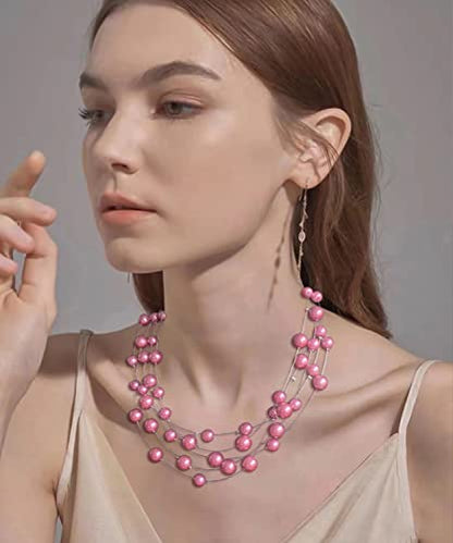 FULU AUTUMN Layered Pearl Necklace Multi-strand Pearl Choker Necklaces for Women Beaded jewelry for Wedding Parties - color: Light purple