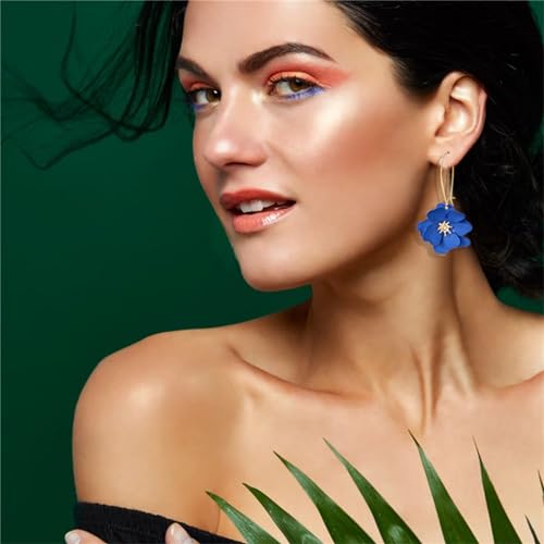 WCRAZYE Bohemian Daisy Flower Earrings Necklace Sets for Women Unique Trendy Boho Matte 3D Gold Flower Floral Petal Statement Earring Wedding Jewelry - color: Blue