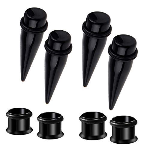 HEKEUOR 4 Piece 316l Steel Tapers and Tunnels Ear Stretching Kit Gauges Gauging Plugs Choose 1g 7/16 1/2 9/16 00g-14g - style: 7/16"(11mm)+1/2"(12mm) [Black]