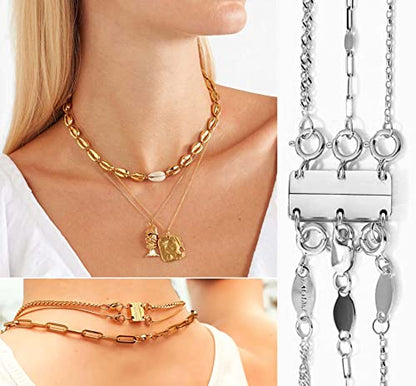 Dailyacc Layering Magnetic Necklace Clasp,18 K Gold and Silver Separator for Stackable Necklaces - color: 4PCS - Gold Silver