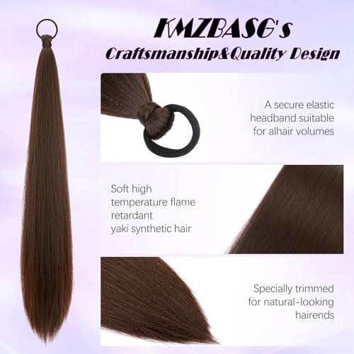 Yaki Straight Ponytail Extension 2 PCS 26 Inch Dark Reddish Brown Ponytail Extensions for Black Women 90g Synthetic Hairpieces for Braided Ponytail Extension DIY Daily Party Use - color: Dark Reddish Brown