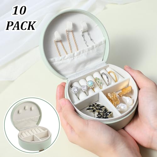 10 Pcs Mini Jewelry Travel Case, Small Travel Jewelry Case Organizer, Half Moon Leather Jewelry-Box with Handle, Green Bridesmaid Gift for Women Wedding Party Accessories