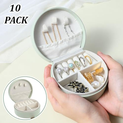 10 Pcs Mini Jewelry Travel Case, Small Travel Jewelry Case Organizer, Half Moon Leather Jewelry-Box with Handle, Green Bridesmaid Gift for Women Wedding Party Accessories