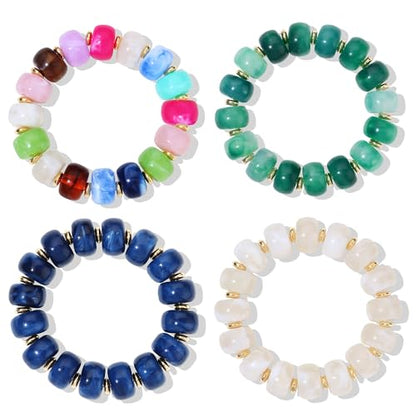 4 Pcs Chunky Beaded Bracelets for Women | Adjustable Colorful Resin Beads Bracelets Stretch Beaded Bracelet Boho Summer Beach Vacation Jewelry Gift - color: Color 1