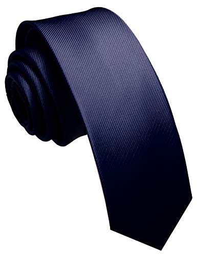 JEMYGINS 2.4" Solid Color Skinny Tie and Pocket Square with Tie Clip Sets for Men (6cm) - color: Navy Blue