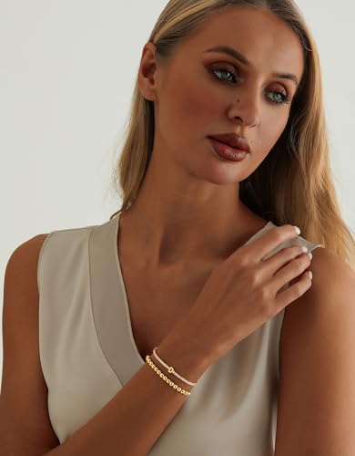 14K Gold Plated Bracelets for Women Dainty Tennis Initial Bracelet Trendy Beaded Stackable Charm Bracelets Layered Waterproof Bracelet Dainty Bracelet for Women Jewelry Gifts - style: D