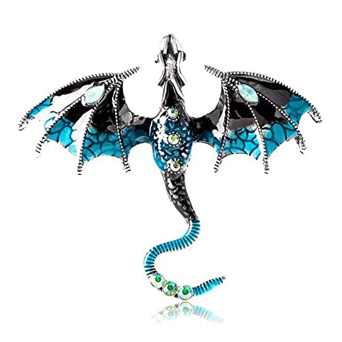Collar Chain Pin for Men and Women - Hanging Tassel Brooch Lapel Pin for Business Suits - Bar Pin With Long Chain - Gifts - color: O: Dragon brooch blue