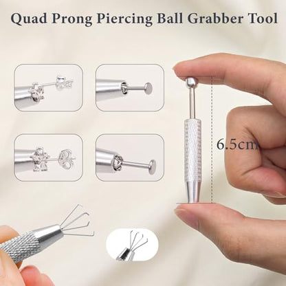 Piercing Taper Ball Grabber Tool Stainless Steel Nose Ear Piercing Kits | Nose Septum Eyebow Helix Conch Tragus Daith Piercing Jewelry Changing Tool,14G 16G 18G 20G Flat Back Earrings Applicator Tool - style: 16G Piercing Tapers + Ball Grabber Tool