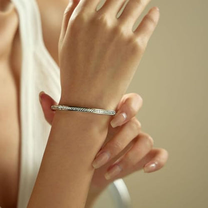 Gold Bracelets for Women, 18K Gold Plated Cubic Zirconia Bangle Bracelets Stainless Steel Eternity Crystal Oval Bracelet Cuff Bracelets for Women Jewelry - color: Half CZ Bangle-White Gold