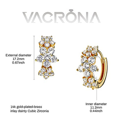 Cubic Zirconia Huggie Earrings 14k Gold Plated Tiny Earrings Small Huggie Hoop Earrings Simple Lightweight Hoops Gift for Women - color: 3flowers