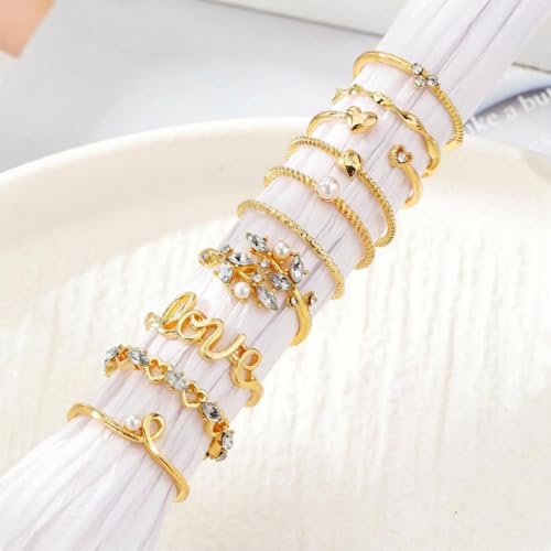 Golden Silvery Knuckle Rings Set for Women, Stackable Rings Bohemian Crystal Hollow Carved Flowers Joint Finger Rings Pack Fashion Jewelry Gifts for Birthday - color: Golden 48PCS