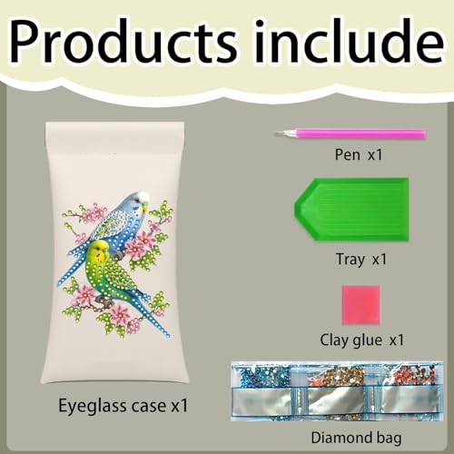 Diamond Art Painting Eye Glass Bag PU Sunglasses Glasses Storage Bag Built-in Glasses Cloth Press Automatic Closure - color: Parrot