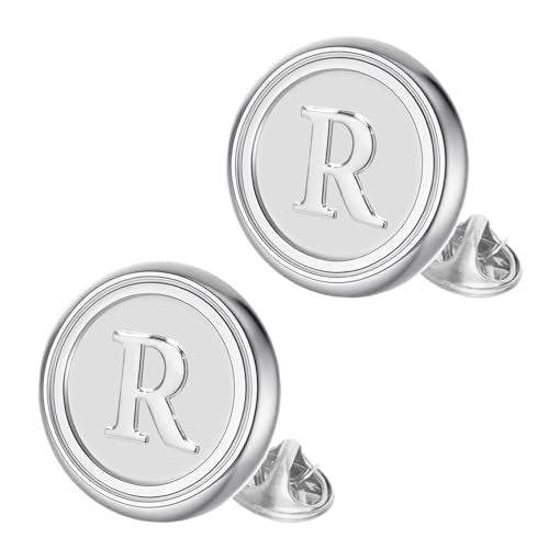 Initial Letter Pins A-Z Men Classic Brass 26 Alphabet Badge for Business & Wedding Shirt - color: Silver, style: Letter R