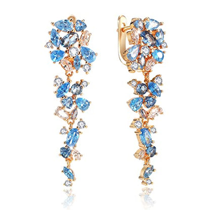 Dangle Earrings for Women，Crystal Drop Earrings Zirconia Rhinestone Dangling Earrings for Women Prom Party Jewelry Gifts，Dangle Fashion Jewelry Crystal Earrings for Women and Girls - color: blue