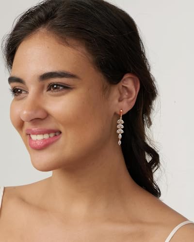 Dangle Earrings for Women - 14K Gold/White Gold/Rose Gold Plated Butterfly Heart Star Hoop Chain Long Tassel Cubic Zirconia CZ Dangle Earrings - color: rose gold Leaf Dangle