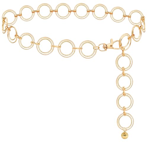 LIMHOO Metal Waist Chain for Women Chunky Belly Link Chain Belt for Dresses - color: Gold 2, size: S: Length 105cm (41.3in)