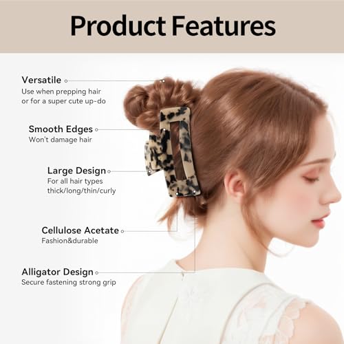 YIERSO Large Hair Claws Clips for Women, 4.33"Acetate Strong Hold Non-Slip | Jumbo Claw Stylish Hair Accessories for Thick/Nomal/Thin Curly Hair, 2Pack - color: Black Brown