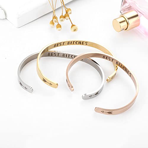 Inspirational Open Bracelet Cuff for Women Men Engraved Keep Fucking Going Bracelet Bangle Stainless Steel Arrow Bracelet Fashion Wristband Jewelry - color: Silver