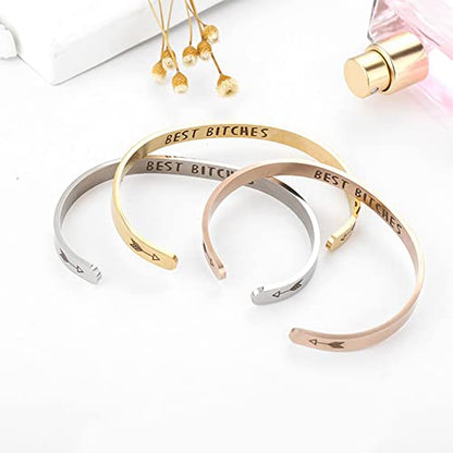 Inspirational Open Bracelet Cuff for Women Men Engraved Keep Fucking Going Bracelet Bangle Stainless Steel Arrow Bracelet Fashion Wristband Jewelry - color: Silver