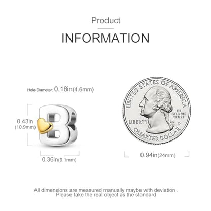 925 Sterling Silver Letter Charms A-Z for Bracelet Necklace Alphabet Bead | Heart letter A B C D G J charm initial gold Pendant beads Jewelry Gift for Women - color: Letter B